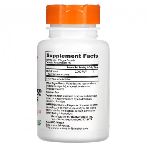 Doctor's Best, наттокиназа, 2000 FU, 90 вегетарианских капсул Doctor's Best, наттокиназа, 2000 FU, 90 вегетарианских капсул